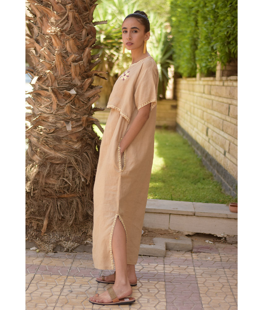 Beige Layered Linen Maxi Dress handmade in Egypt & available in Jozee boutique
