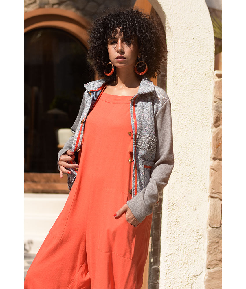 Grey Cropped Akhmim Loomwoven Jacket handmade in Egypt & available at Jozee Boutique.handmade in Egypt & available at Jozee Boutique.