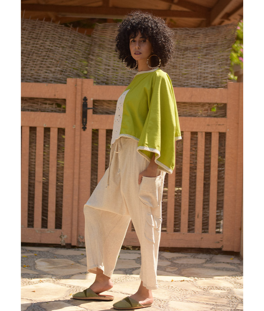 Lemon Green Linen Top with Hand Embroideries handmade in Egypt & available at Jozee Boutique.handmade in Egypt & available at Jozee Boutique.