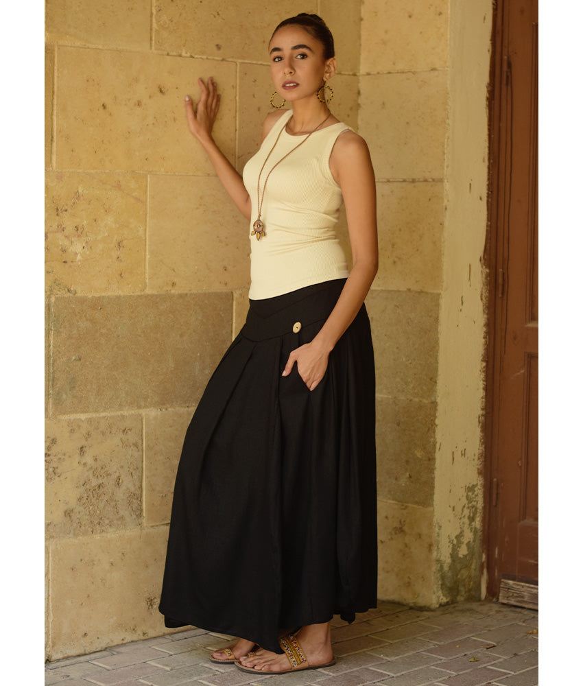 Black Draped Maxi Skirt handmade in Egypt & available in Jozee boutique