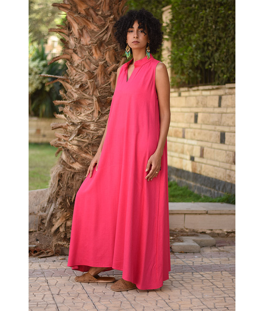 Fuchsia Linen Japanese Dress made in Egypt & available in Jozee boutique