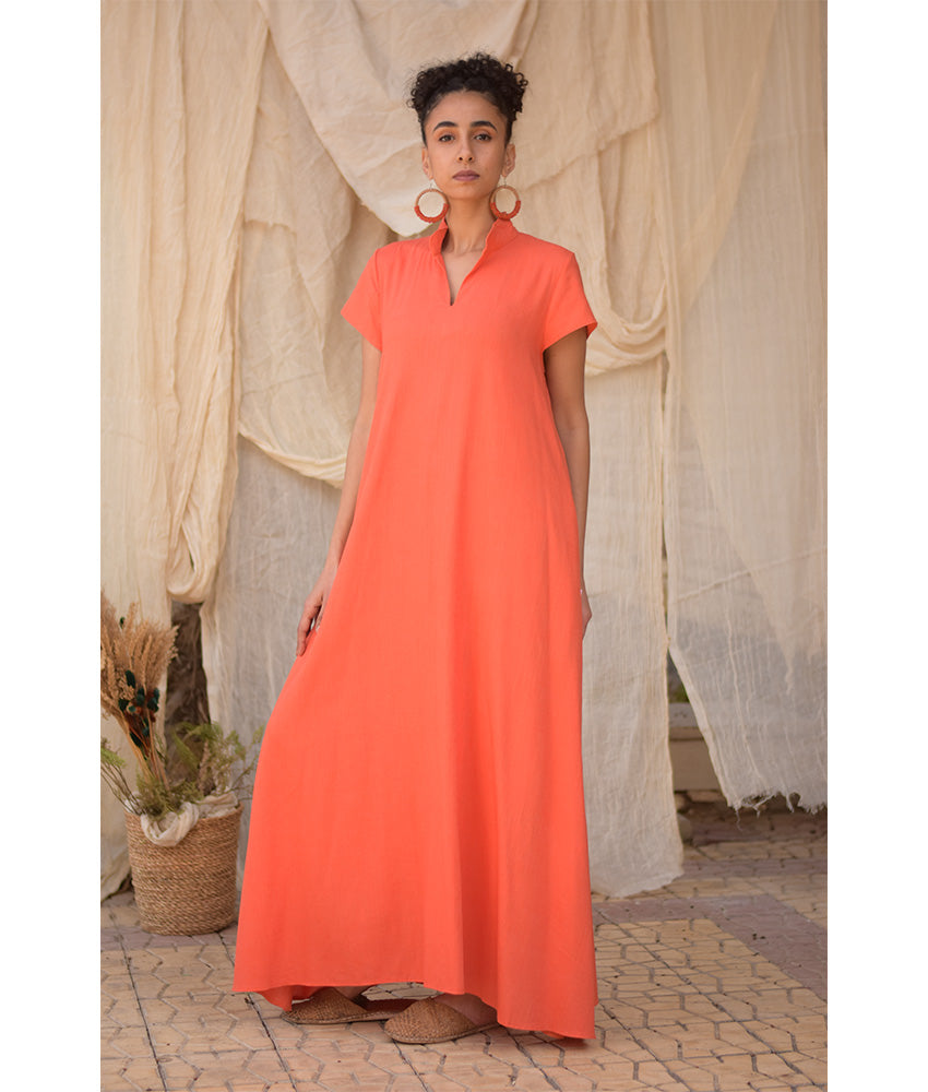 Orange Linen Japanese Dress made in Egypt & available in Jozee boutique