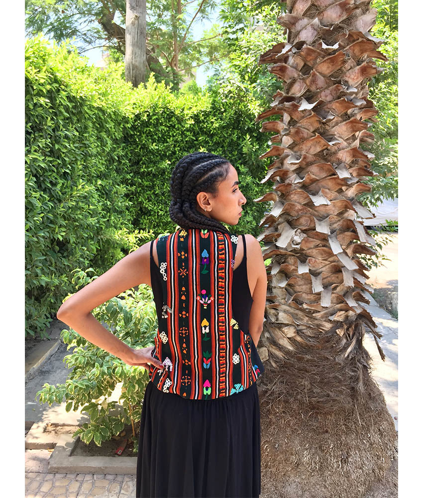 Black Siwa Embroidered Vest Hand Beaded Evening Vest handmade in Egypt & available at Jozee boutique