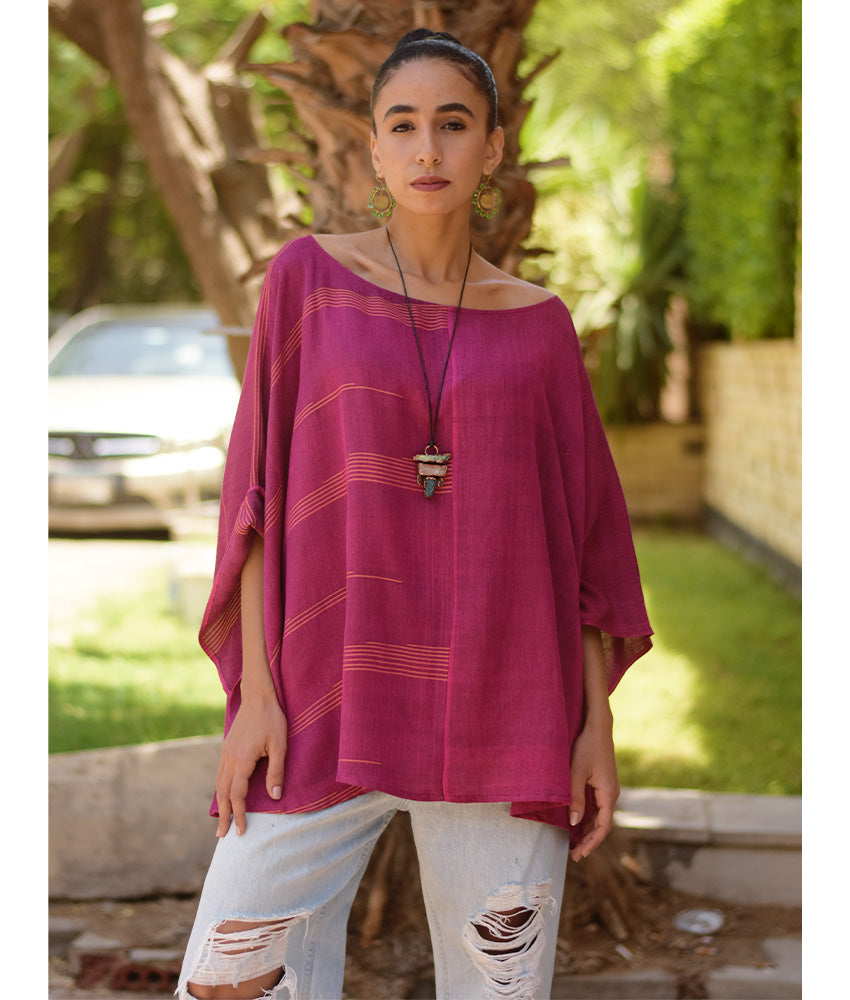 Fuchsia Pink Viscose Oversized Top with Flowing Silhouette handmade in Egypt & available at Jozee Boutique.