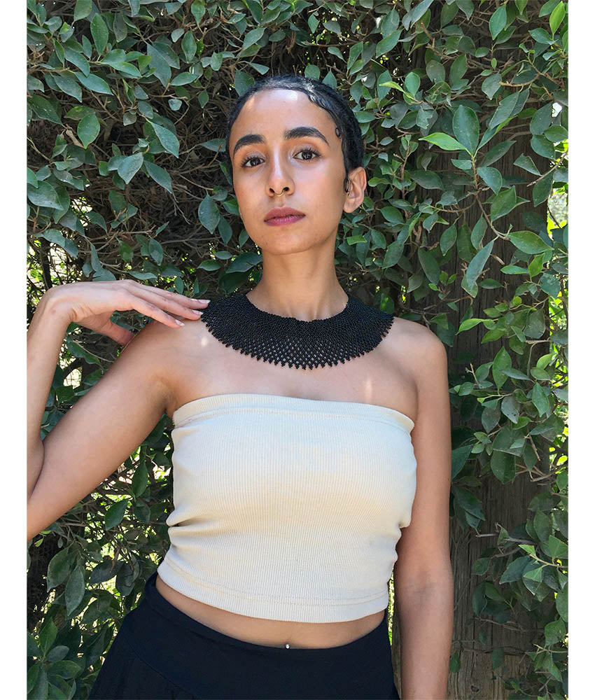 Black French Loom Beaded Necklace handmade in Egypt & available at Jozee Boutique.
