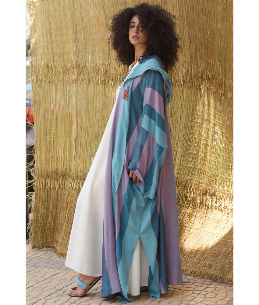 Multicolored Viscose Cardigan with Hoodie