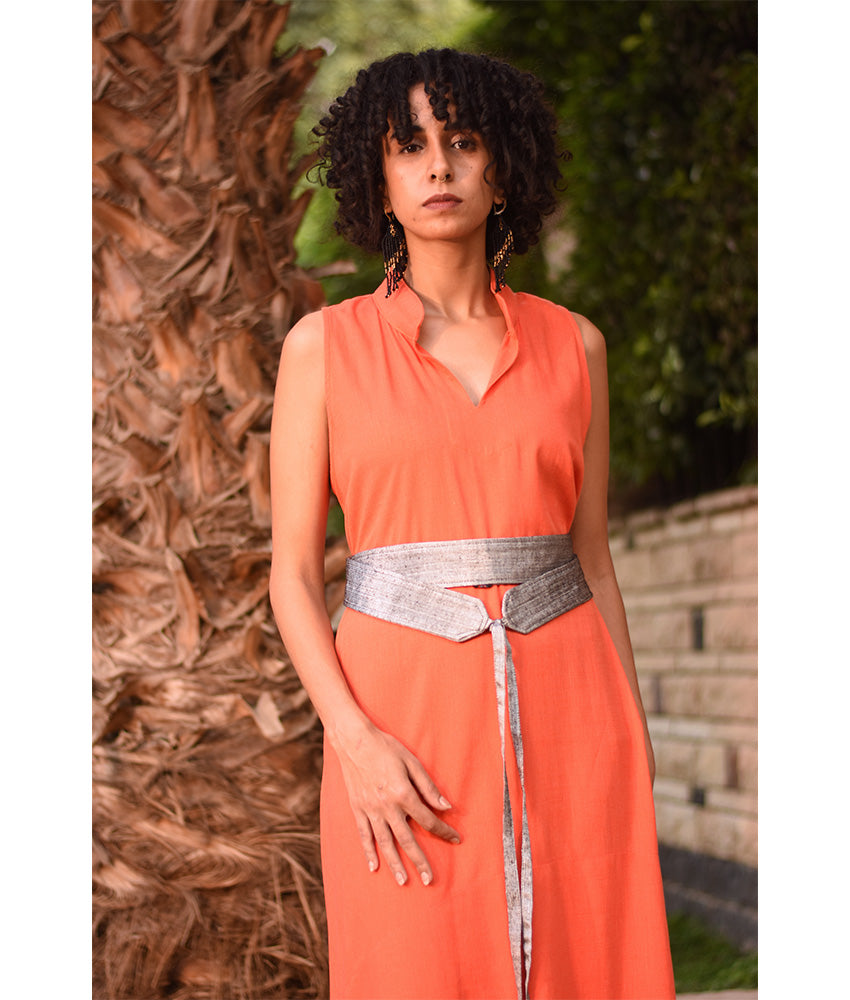 Silver Silk & Cotton Loom Woven Double Wrap Belt handmade in Egypt and available at Jozee Boutique