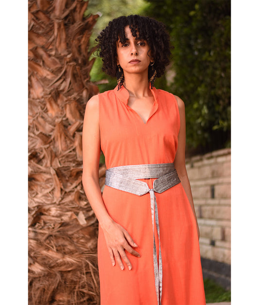 Silver Silk & Cotton Loom Woven Double Wrap Belt handmade in Egypt and available at Jozee Boutique