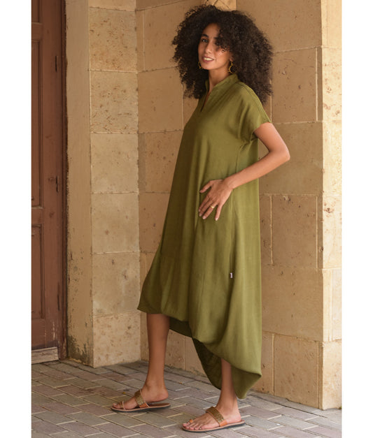 Olive Green Linen Adjustable Dress