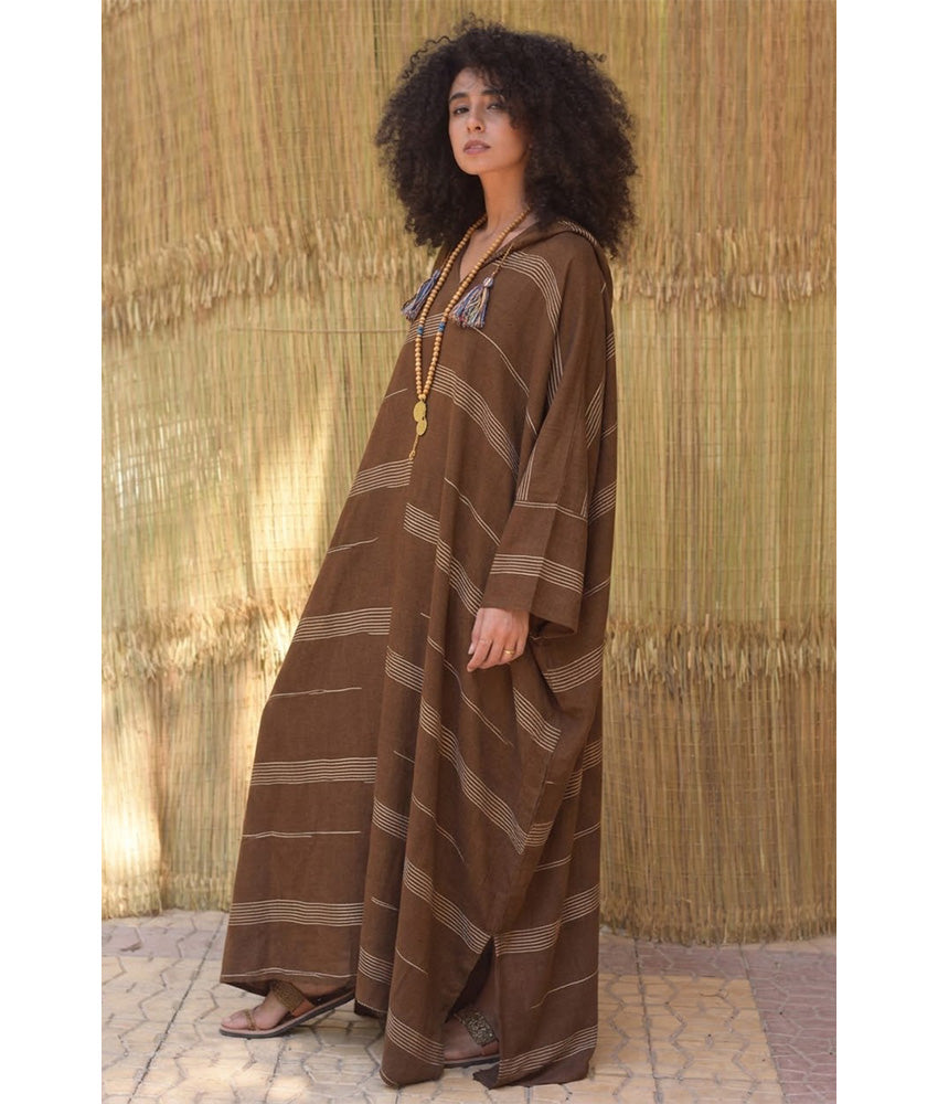 Chocolate Brown Viscose Kaftan with Hoodie