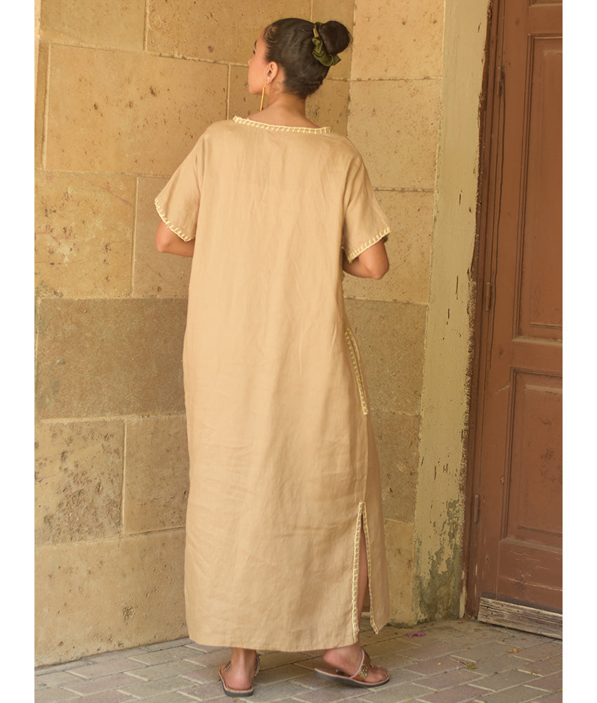Beige Layered Linen Maxi Dress handmade in Egypt & available in Jozee boutique