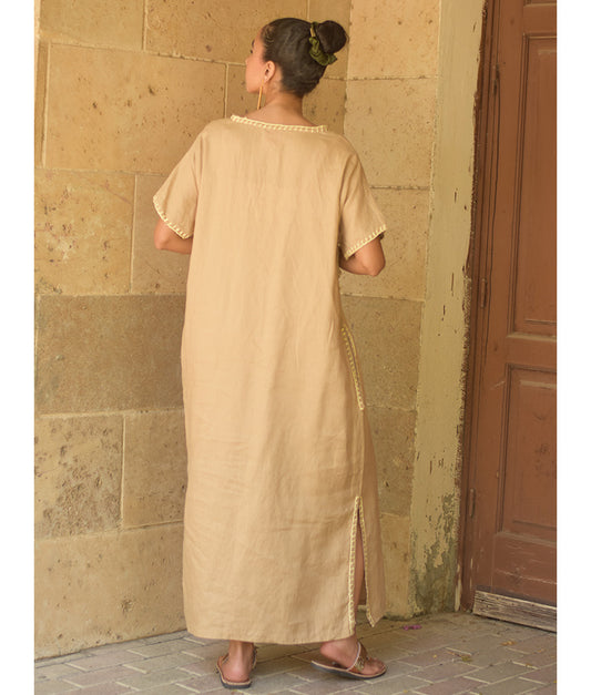 Beige Layered Linen Maxi Dress handmade in Egypt & available in Jozee boutique