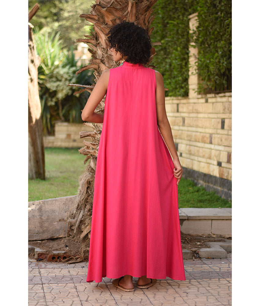 Fuchsia Linen Japanese Dress made in Egypt & available in Jozee boutique