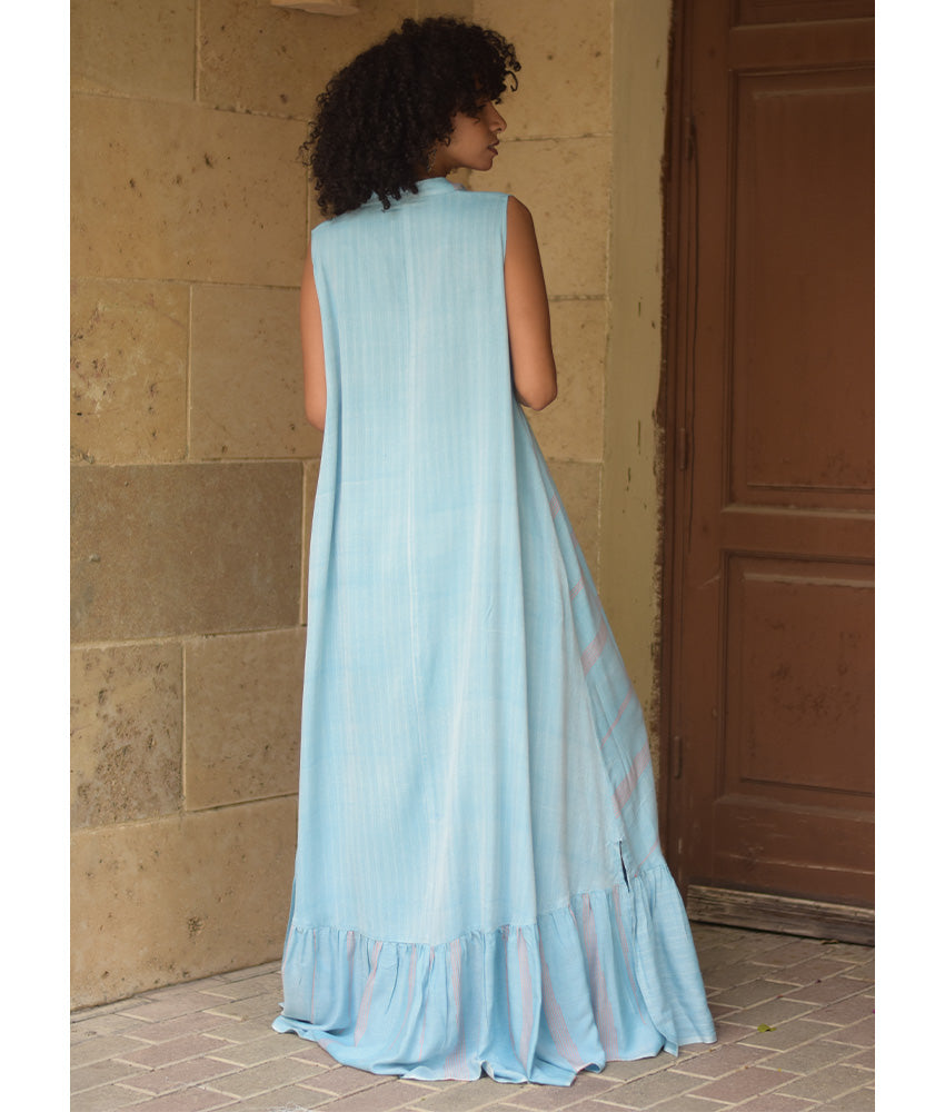 Baby Blue Handwoven Ruffle Dress handmade in Egypt & available at Jozee Boutique.