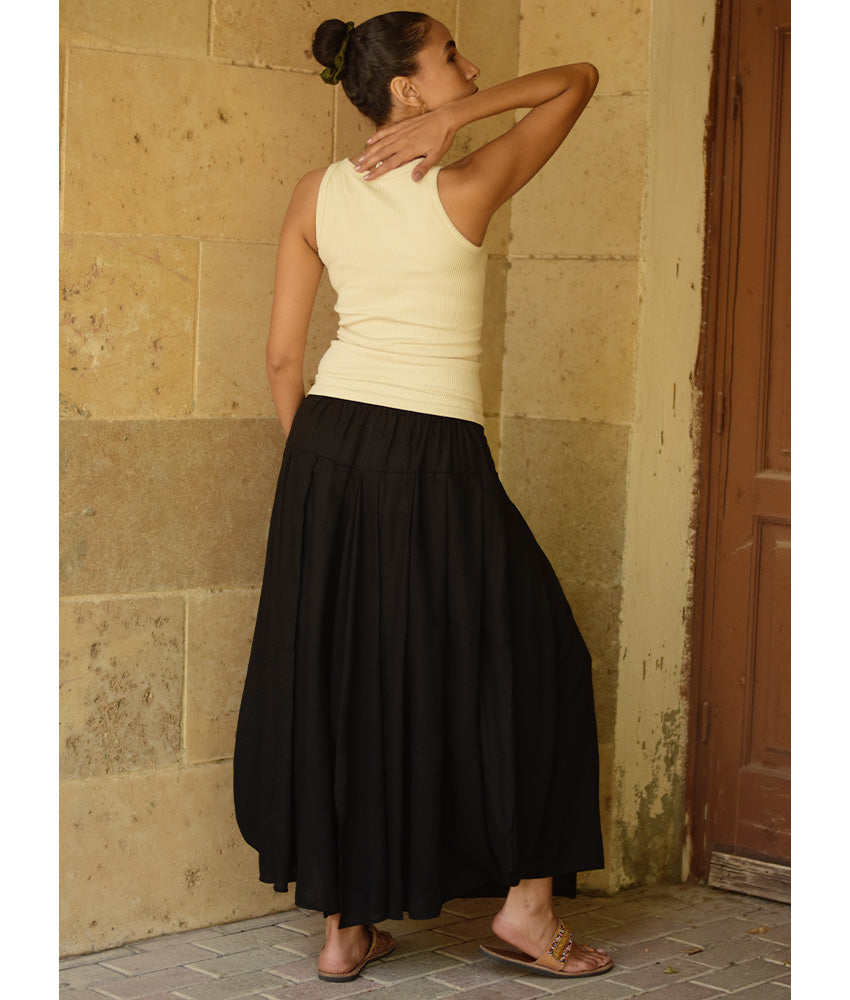 Black Draped Maxi Skirt handmade in Egypt & available in Jozee boutique