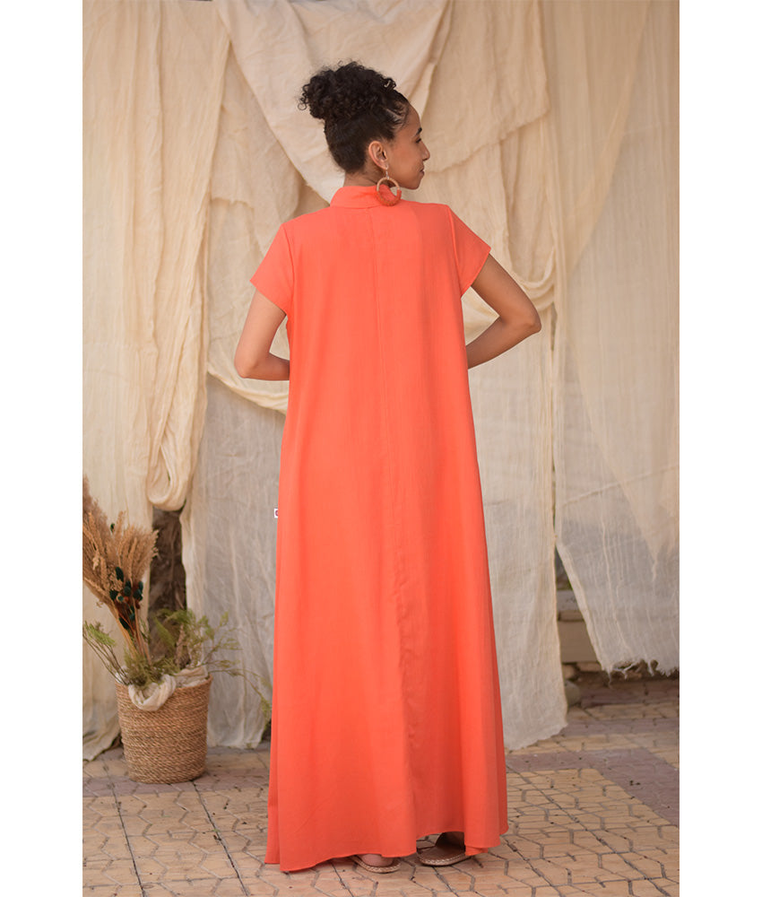 Orange Linen Japanese Dress made in Egypt & available in Jozee boutique