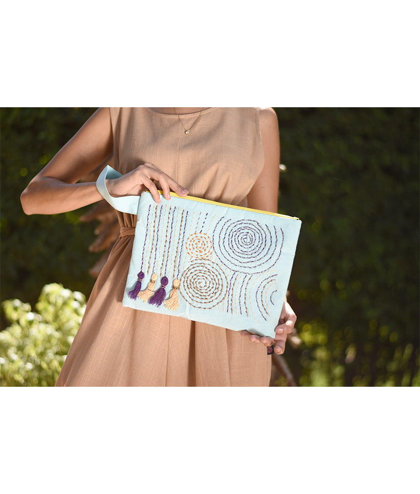 Baby Blue Embroidered Clutch handmade in Egypt & available at Jozee Boutique.