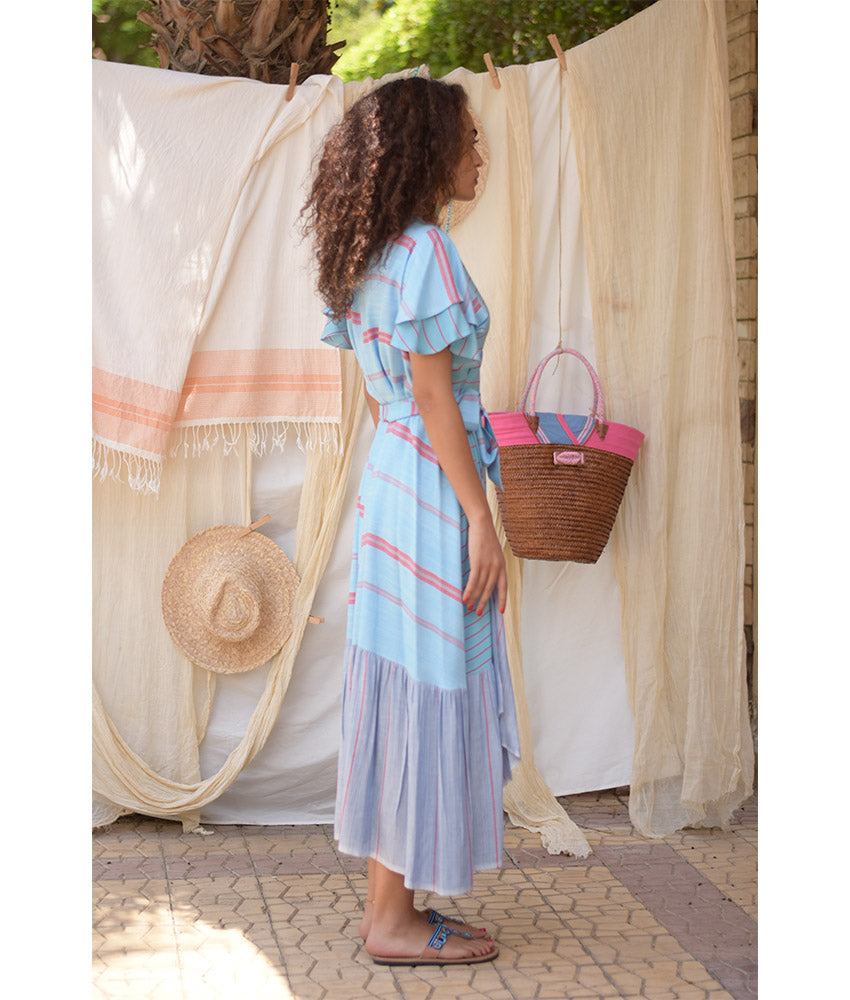 Multicolored Handwoven Long Spiral Dress handmade in Egypt & available at Jozee Boutique.
