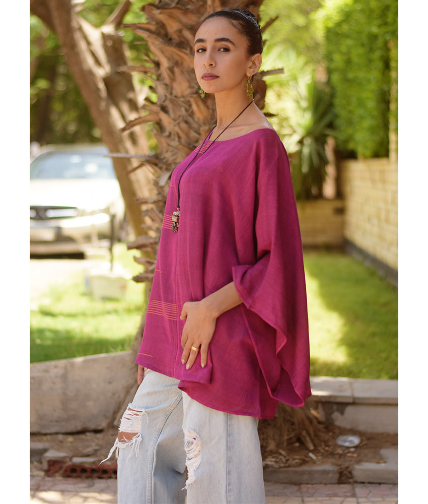 Fuchsia Pink Viscose Oversized Top with Flowing Silhouette handmade in Egypt & available at Jozee Boutique.