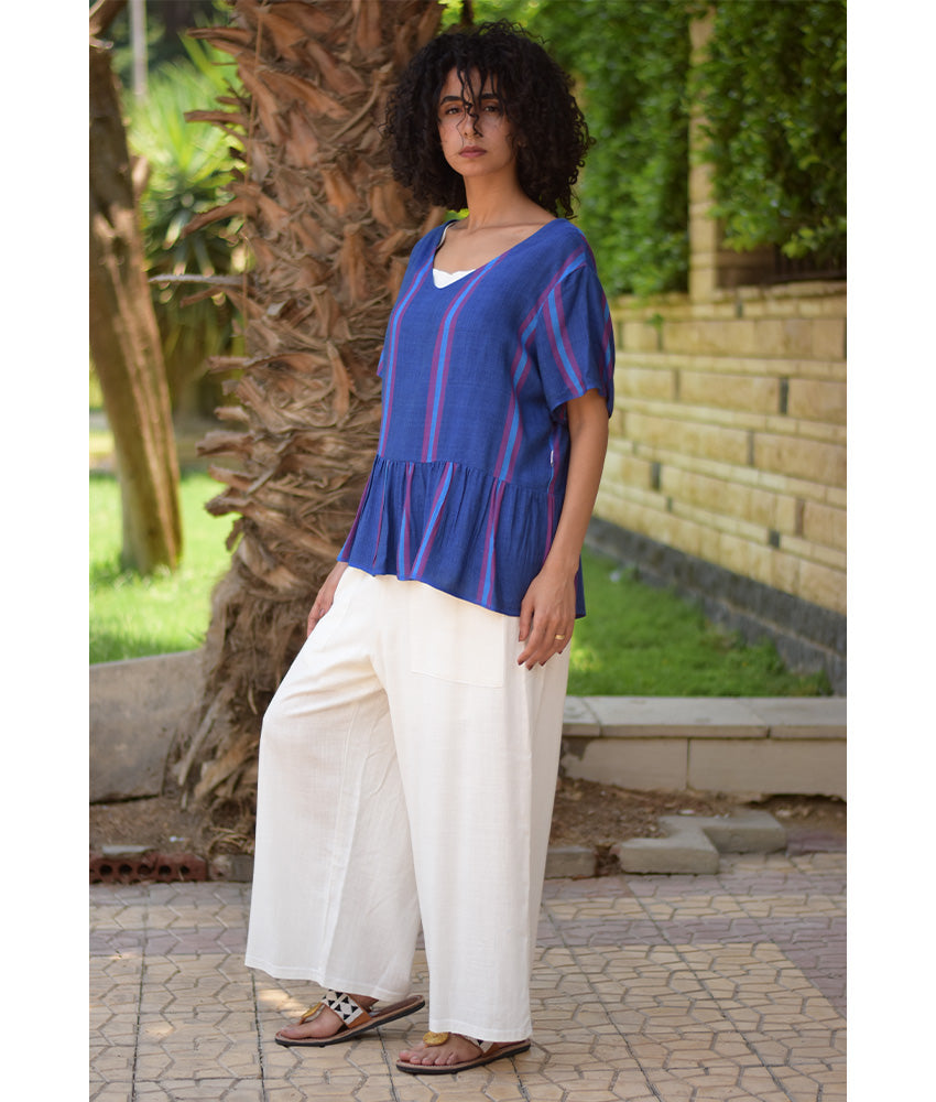 BlueHandwoven Ruffle Top handmade in Egypt & available in Jozee boutique