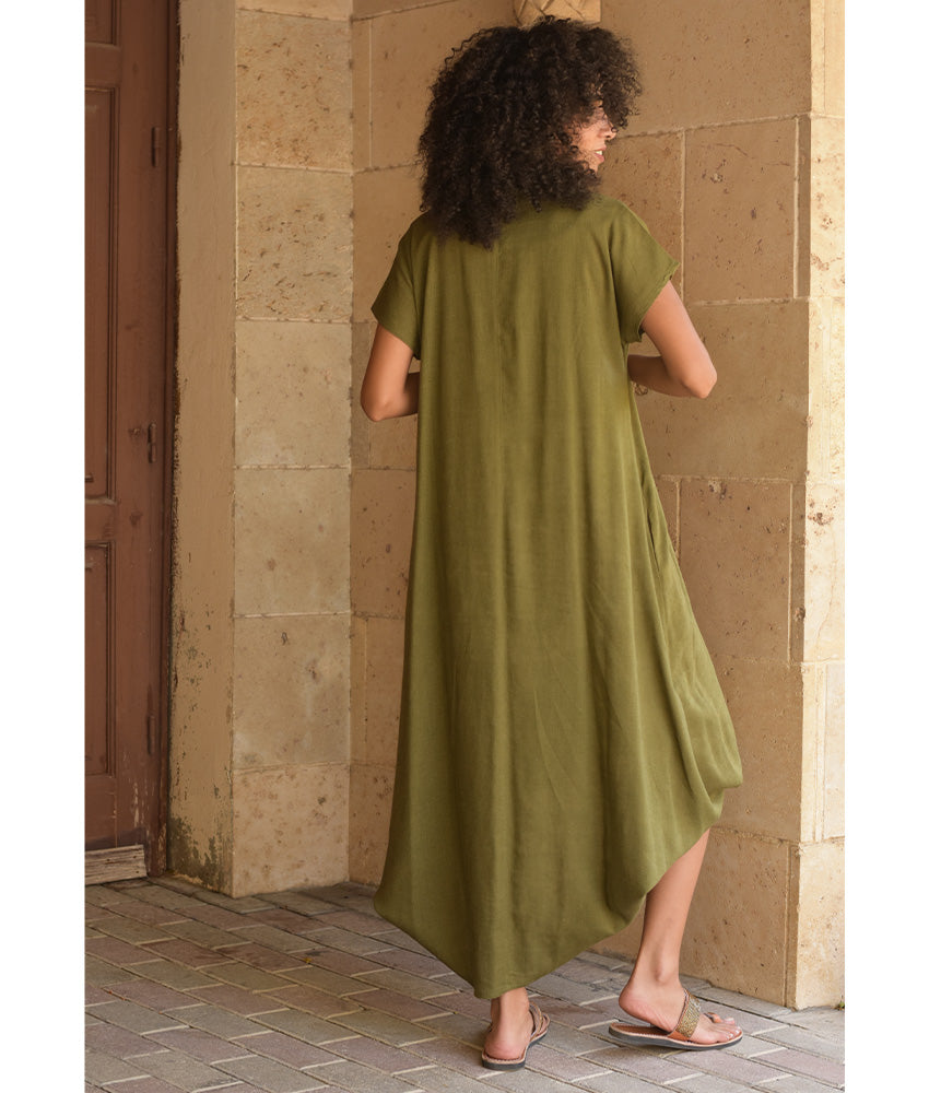 Olive Green Linen Adjustable Dress