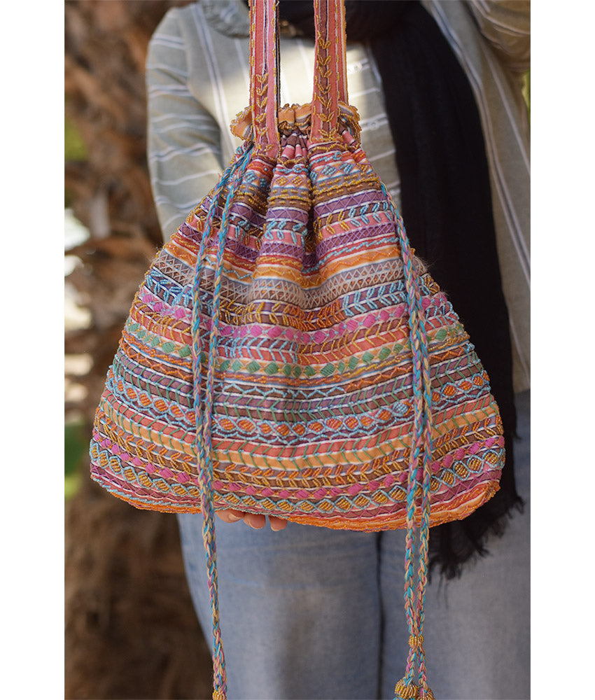Multicolored Embroidered Saint Catherine Hand Bag handmade in Egypt & available in Jozee boutique