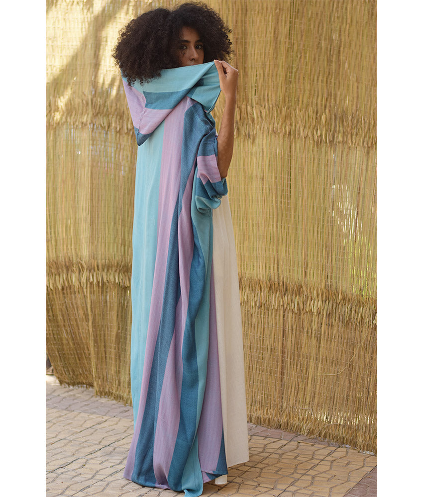 Multicolored Viscose Cardigan with Hoodie