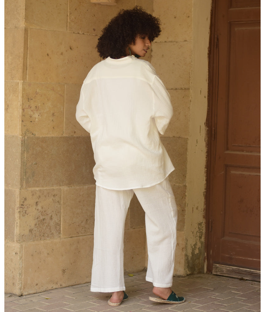 White Cotton Textured Oversized Top handmade in Egypt & available at Jozee boutique