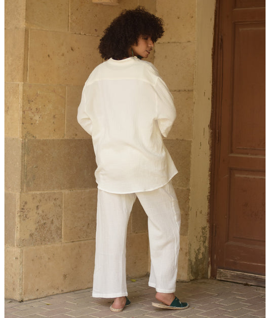 White Cotton Textured Oversized Top handmade in Egypt & available at Jozee boutique
