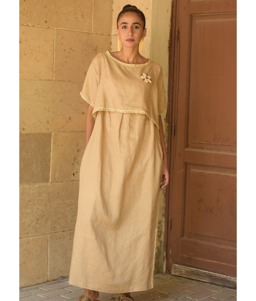 Beige Layered Linen Maxi Dress handmade in Egypt & available in Jozee boutique