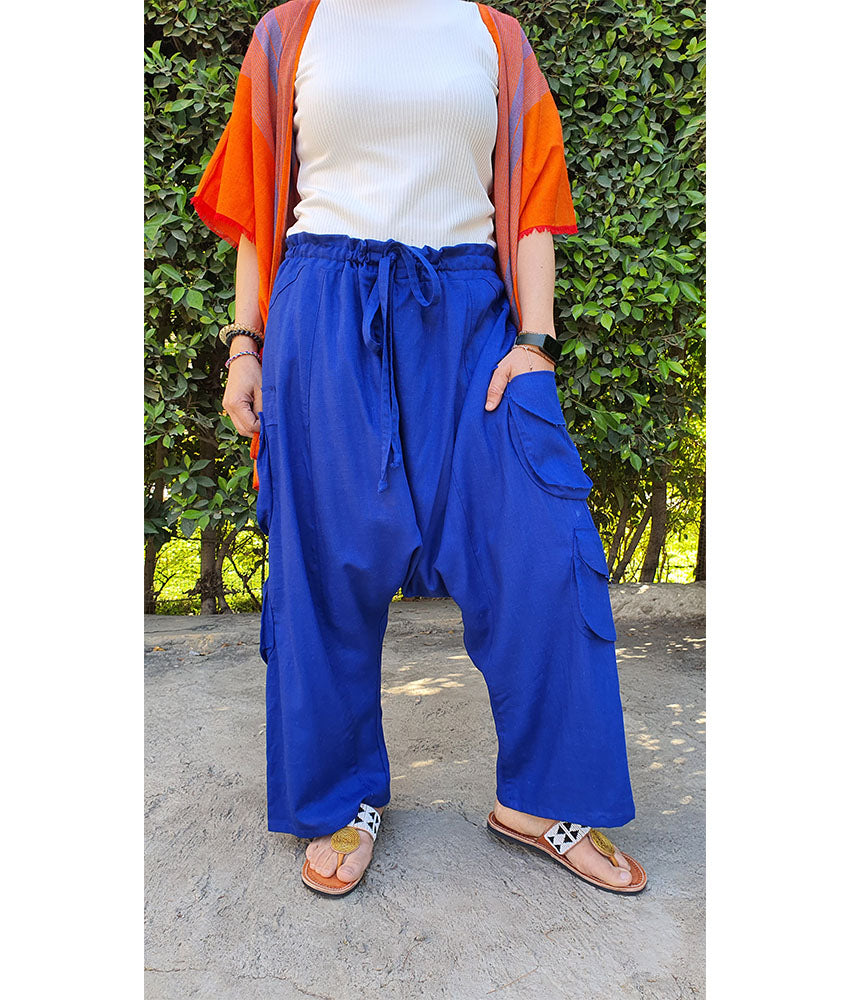 Electric Blue Linen Baggy Harem Pants handmade in Egypt & available in Jozee Boutique