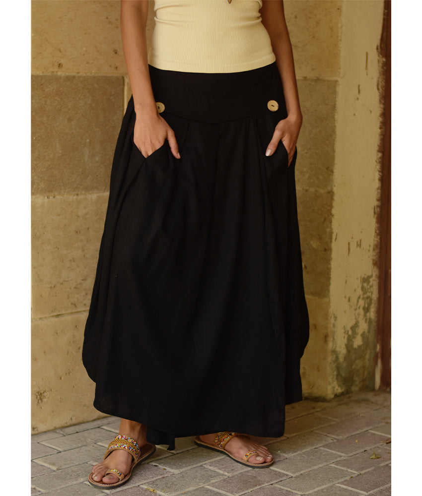 Black Draped Maxi Skirt handmade in Egypt & available in Jozee boutique