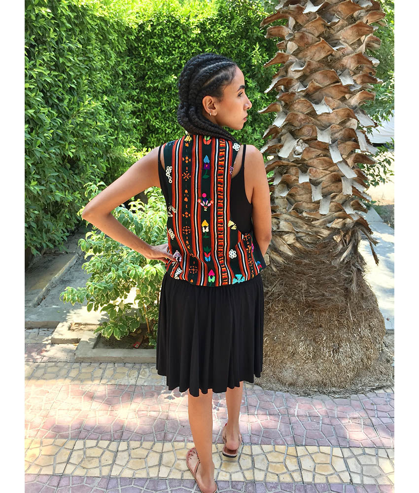 Black Siwa Embroidered Vest Hand Beaded Evening Vest handmade in Egypt & available at Jozee boutique