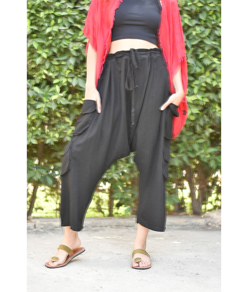 Black Linen Baggy Harem Pants handmade in Egypt & available in Jozee Boutique