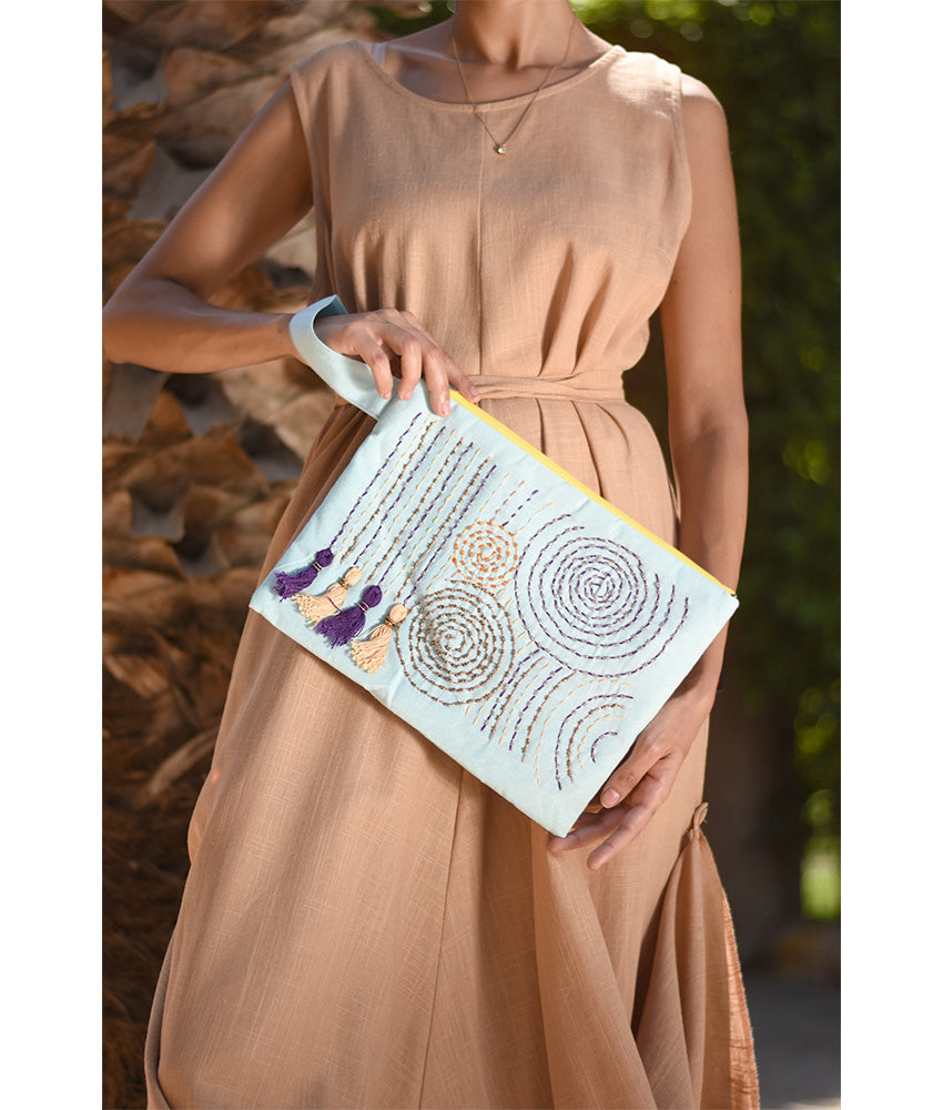 Baby Blue Embroidered Clutch handmade in Egypt & available at Jozee Boutique.