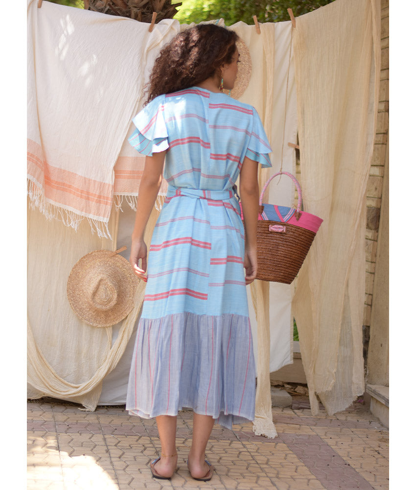 Multicolored Handwoven Long Spiral Dress handmade in Egypt & available at Jozee Boutique.
