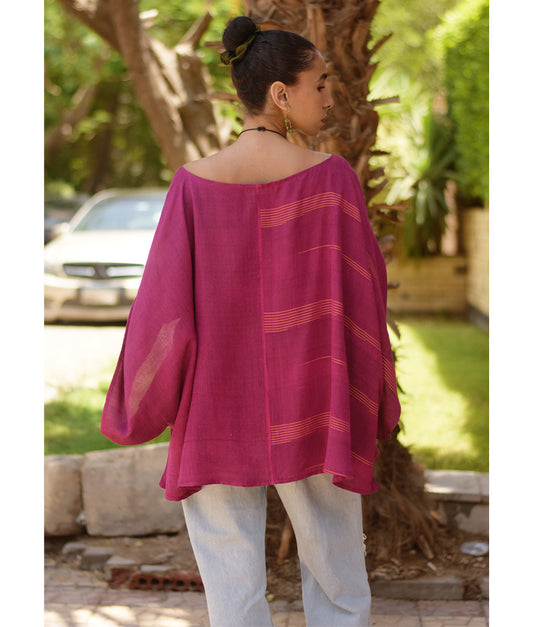 Fuchsia Pink Viscose Oversized Top with Flowing Silhouette handmade in Egypt & available at Jozee Boutique.