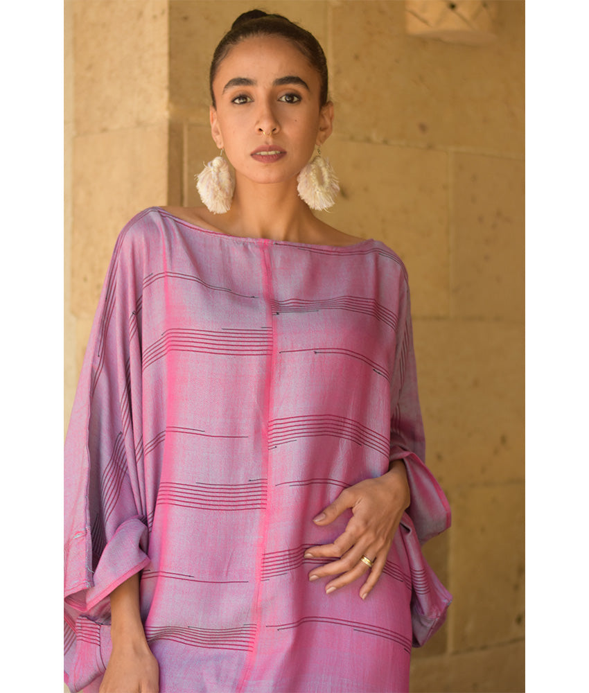 Lilac Pink Viscose Midi Dress with Inspired Pattern handmade in Egypt & available at Jozee Boutique.