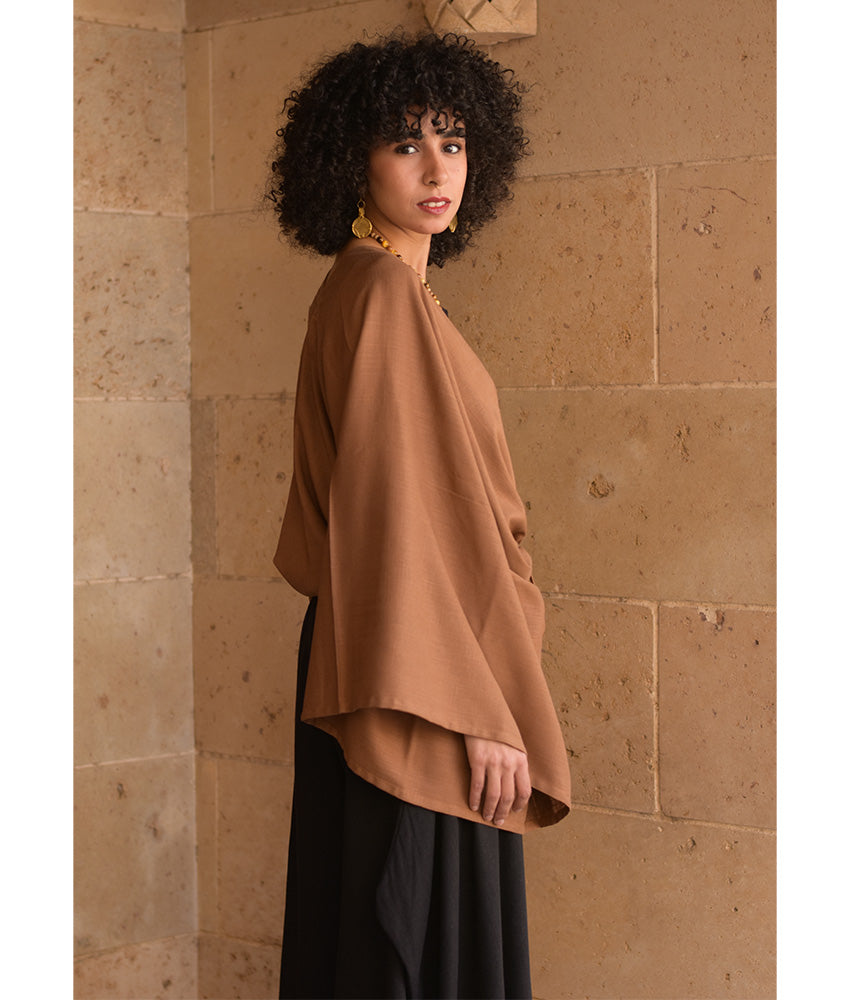 Brown Linen Bolero made in Egypt & available at Jozee Boutique.