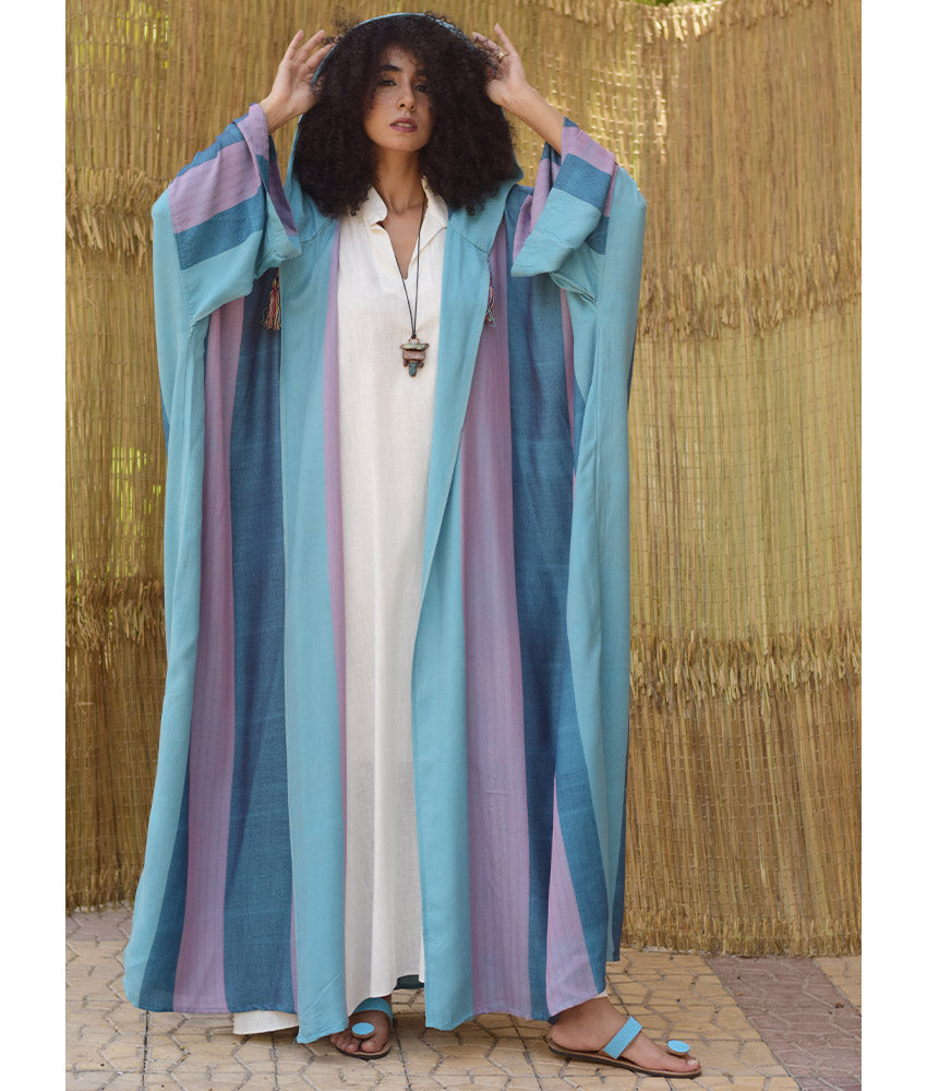 Multicolored Viscose Cardigan with Hoodie