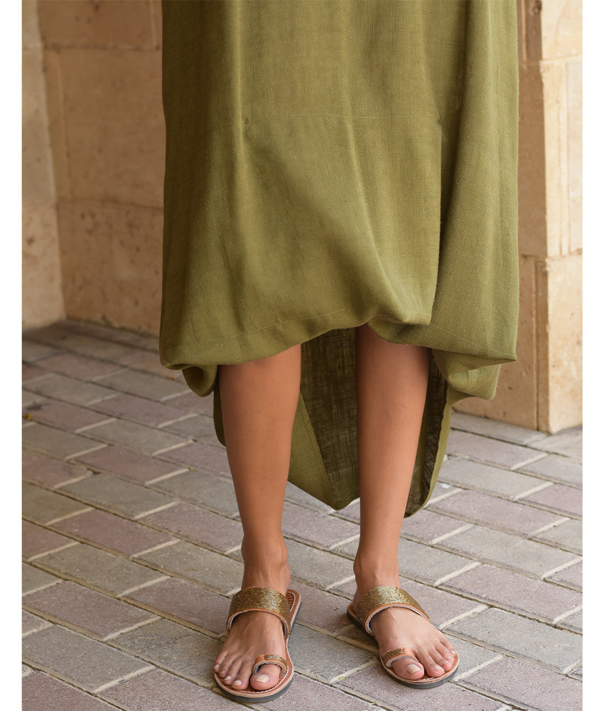Olive Green Linen Adjustable Dress