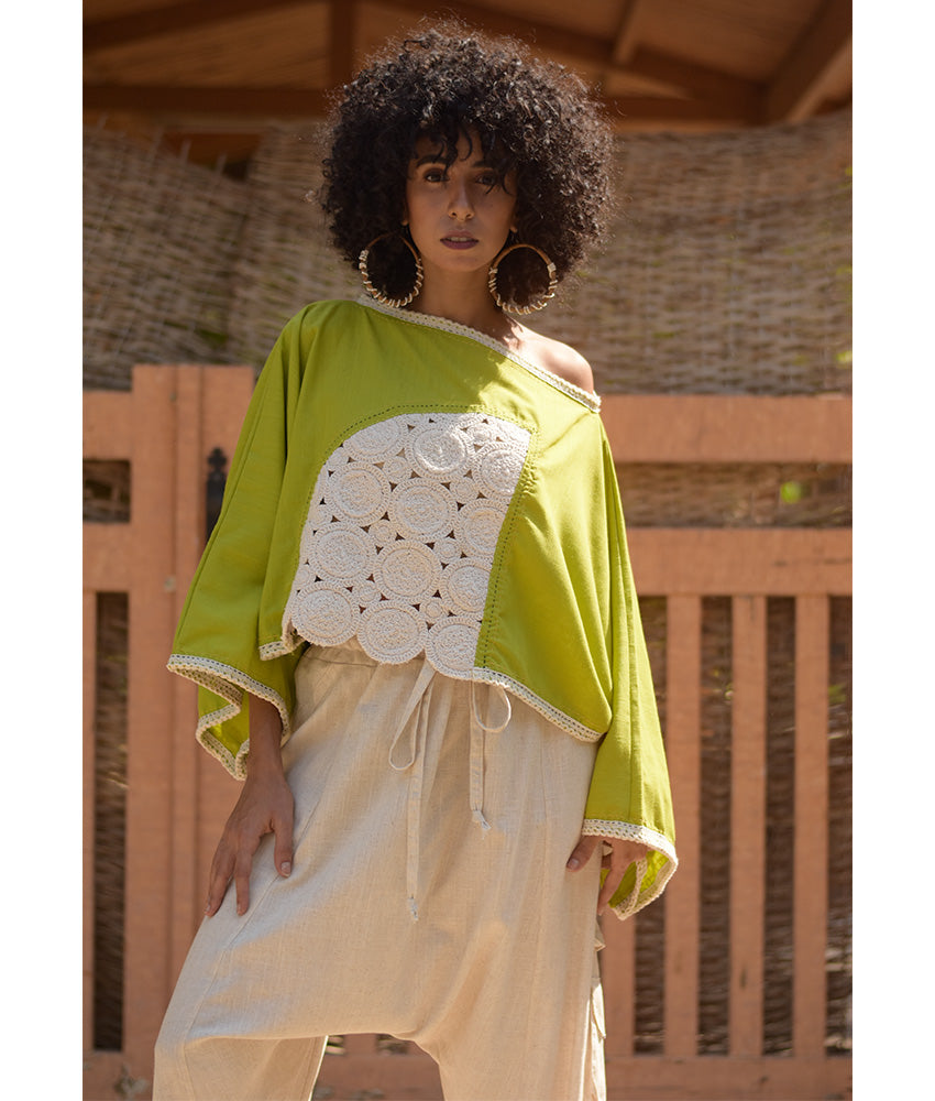Lemon Green Linen Top with Hand Embroideries handmade in Egypt & available at Jozee Boutique.handmade in Egypt & available at Jozee Boutique.