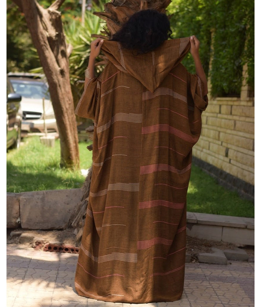 Chocolate Brown Viscose Kaftan with Hoodie