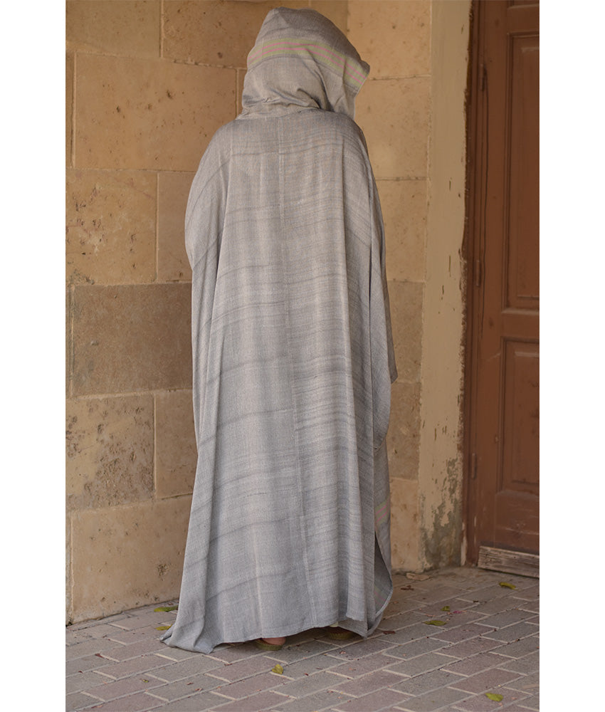 Grey Viscose Cardigan with Hoodie handmade in Egypt & available at Jozee Boutique.