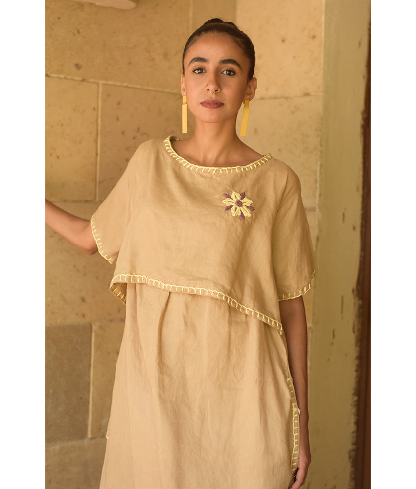 Beige Layered Linen Maxi Dress handmade in Egypt & available in Jozee boutique