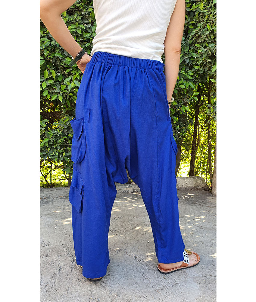 Electric Blue Linen Baggy Harem Pants handmade in Egypt & available in Jozee Boutique