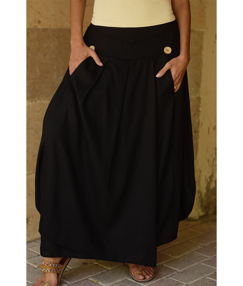 Black Draped Maxi Skirt handmade in Egypt & available in Jozee boutique