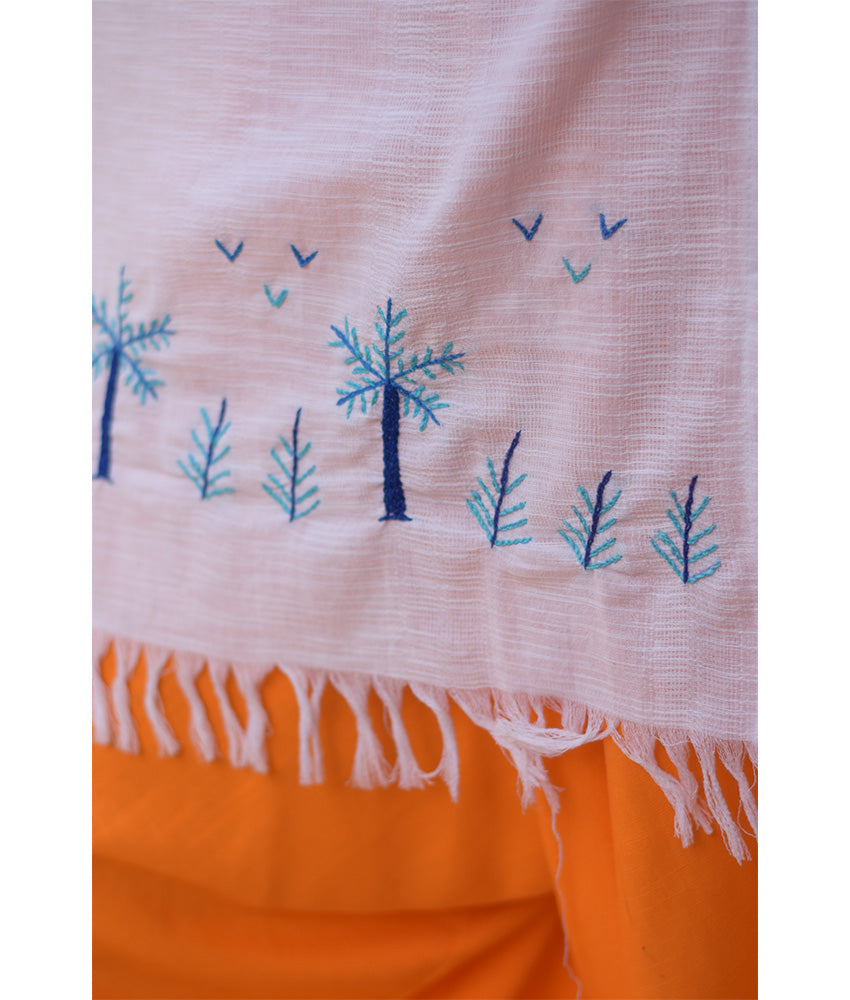 White Embroidered Linen Shawl handmade in Egypt & available at Jozee Boutique.handmade in Egypt & available at Jozee Boutique.