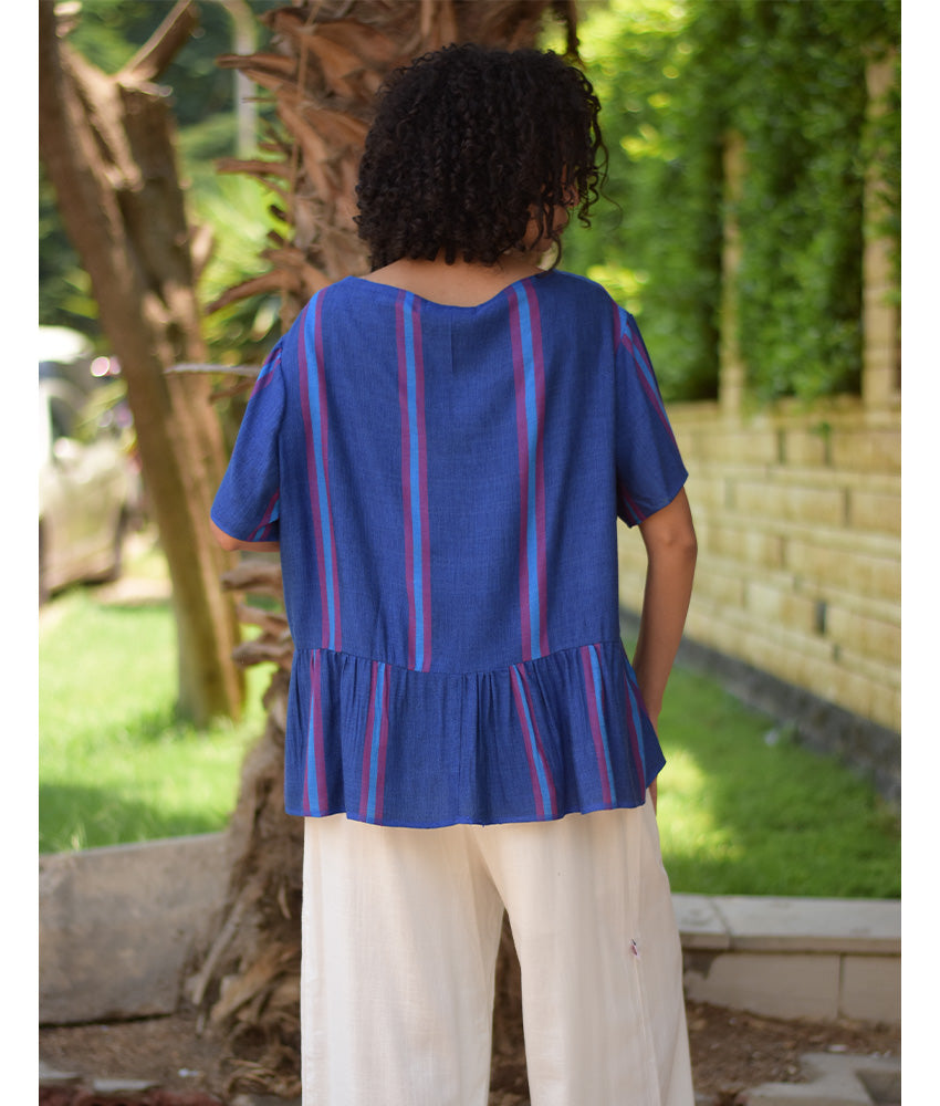 BlueHandwoven Ruffle Top handmade in Egypt & available in Jozee boutique