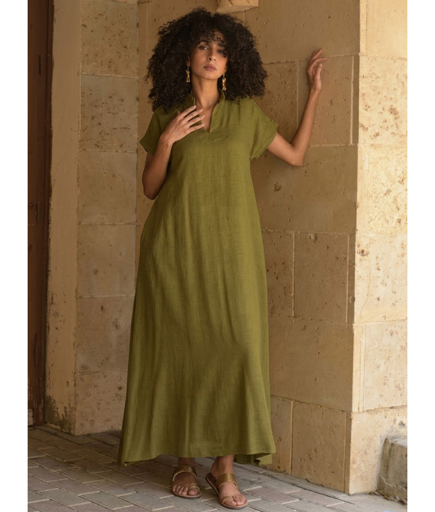 Olive Green Linen Adjustable Dress